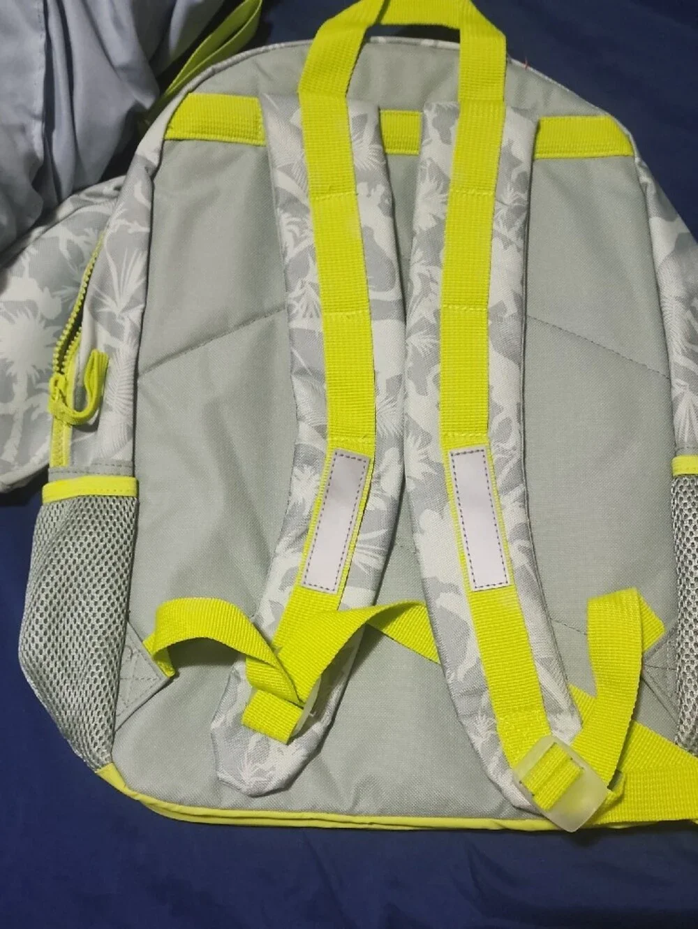 Kids Neon Yellow Trim Gray Dino Print Backpack - Unbranded